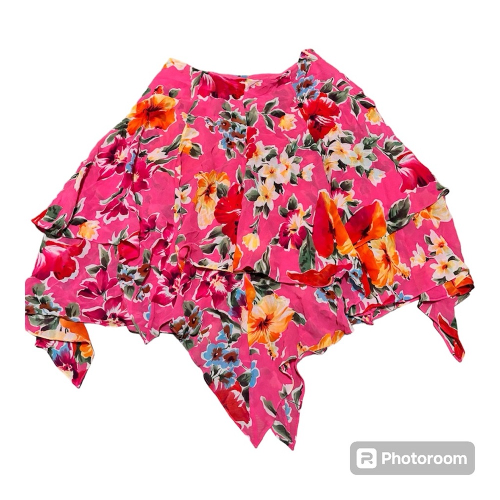 Lauren by Ralph Lauren 100% silk asymmetrical fairy floral midi skirt